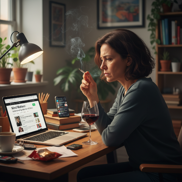 Ebru, 49 yaşında bir kadın, çevrimiçi psikolojik danışmanlık sitesi açmış, sigara, sosyal medya ve şarap alışkanlıkları ile kronik stresle baş etmeye çalışıyor.