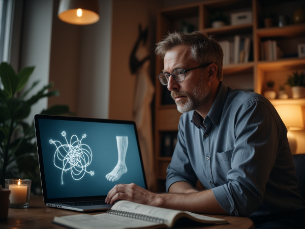 Çevrimiçi psikolojik danışmanlık veren bir terapist, psikosomatik belirtilerin duygusal kökenlerini ve yönetim tekniklerini düşünüyor.