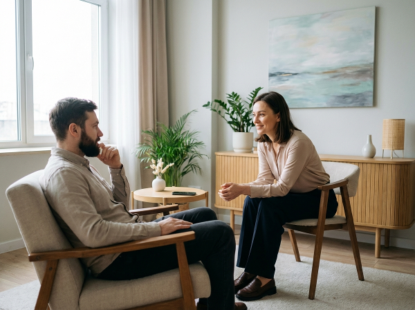 Psikolog Aydın, geçmiş travmalar ve mahremiyet konusunda zorlanan Baran'a empati ve profesyonel tavsiyelerle danışmanlık yapıyor.