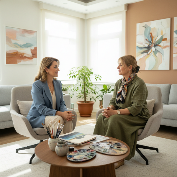 Psikolog Aydın, cinsellik ve mahremiyet konusunda soruları olan sanatçı bir danışanla terapötik bir görüşme yapıyor.