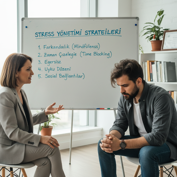 Psikolog Aydın, stres ve tükenmişlik yaşayan startup kurucusu Kerem'e başa çıkma stratejileri anlatıyor.