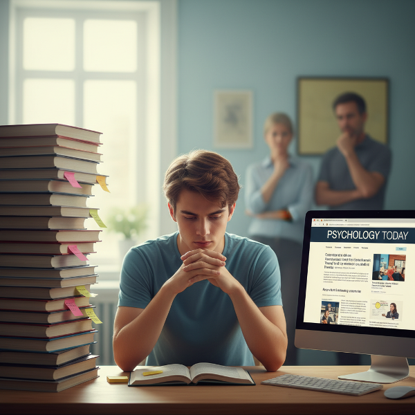 Genç bir girişimci, psikoloji web sitesi yönetimi ve üniversite sınavı hazırlığı arasında denge kurmaya çalışırken yaşadığı ikilemi ve aile baskısını yansıtan bir sahne.