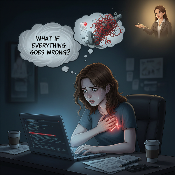 Genç bir kadın, iş yerindeki küçük bir hatanın büyüyerek tüm kariyerini mahvedeceği korkusuyla gece uyuyamıyor ve kaygı belirtileri gösteriyor. Psikolog Aydın'ın rehberliğiyle bu duyguları aşma yolunda ilk adımı atıyor.