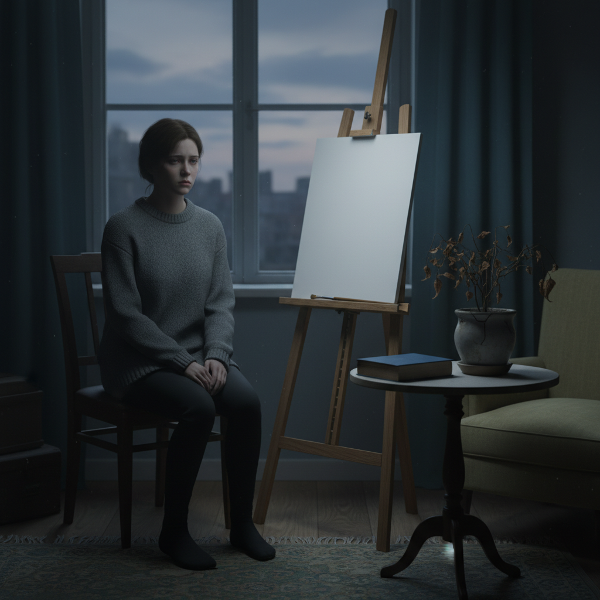 Elif'in duygusal boşluk ve apati deneyimini görselleştiren, içe dönük ve melankolik bir sahne.