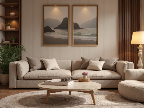 Một người cha kiên nhẫn tạo không gian an toàn để lắng nghe cậu con trai tuổi teen đang có cảm xúc tiêu cực, trong một căn phòng ấm áp với ánh sáng dịu nhẹ.