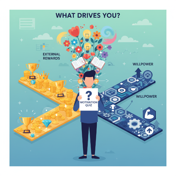 Hình ảnh minh họa sinh động cho một bài kiểm tra trắc nghiệm động lực trực tuyến, thể hiện ba con đường lựa chọn khác biệt.