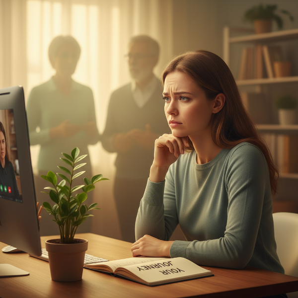 Một nhà tư vấn tâm lý trẻ tuổi đang làm việc trực tuyến, đối mặt với sự nghi ngờ bản thân nhưng tìm thấy sự bình yên và phát triển nội tâm.